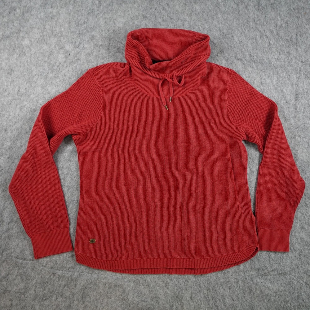 Ralph Lauren Sweater Women Extra Large Red Cowl Neck Waffle Cotton Knit
